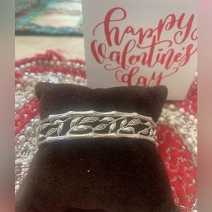 Silver and diamond olive leaf cuff bracelet